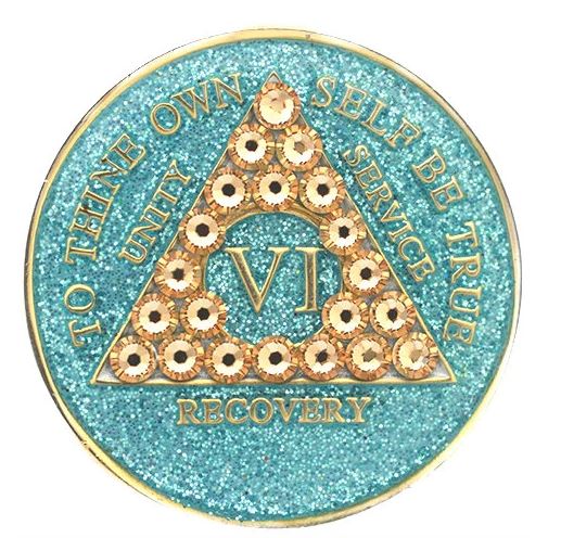 AA Gold Crystallized Aqua Glitter Triplate Medallion