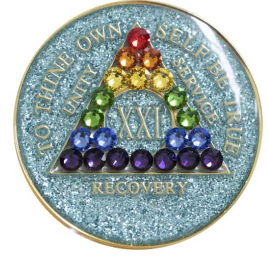 AA Rainbow Crystallized Aqua Glitter Triplate Medallion - Click Image to Close