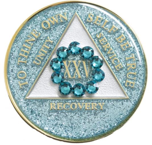 AA Unity Crystallized Aqua Glitter Triplate Medallion