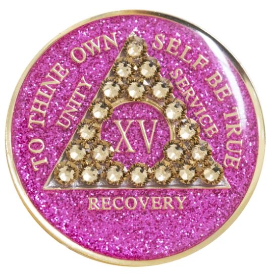 AA Gold Crystallized Pink Glitter Triplate Medallion