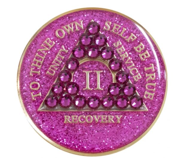 AA Pink Crystallized Pink Glitter Triplate Medallion