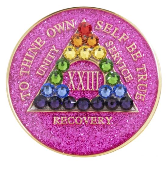AA Rainbow Crystallized Pink Glitter Triplate Medallion - Click Image to Close