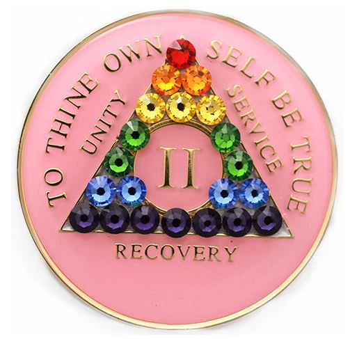 AA Rainbow Crystallized Pink Glitter Triplate Medallion - Click Image to Close