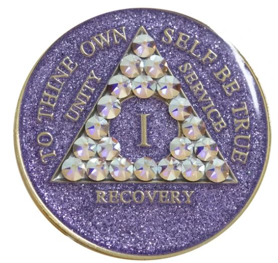 AA Aurora Borealis Crystalized Purple Glitter Triplate Medallion