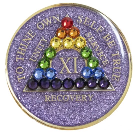 AA Rainbow Crystallized Purple Glitter Triplate Medallion - Click Image to Close