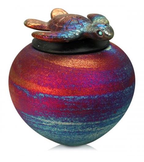 Raku Aumakua Dream Jar with Turtle Lid - Small