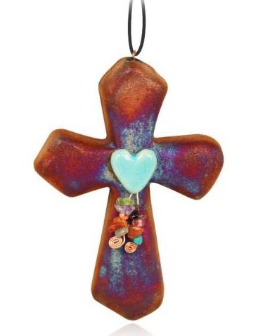 Mini Cross Ornament - Heart with Dangles