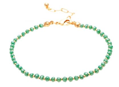Gold and Green Glass Beaded Anklet