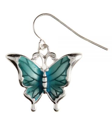 Silver and Blue Enameled Butterfly Earrings