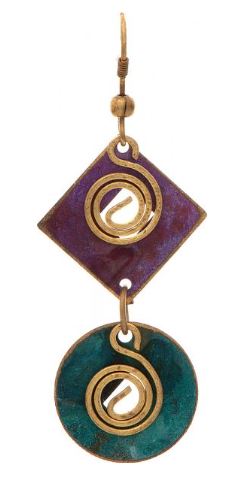 Gold Coils with Pink and Blue Shapes Earrings
