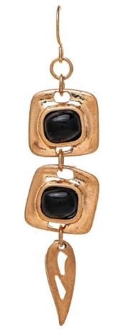 Gold Double Square Black Gem Earrings - Click Image to Close