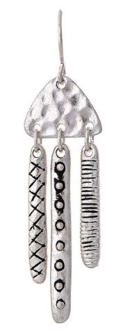 Silver Engraved Triple Bar Drop Earrings