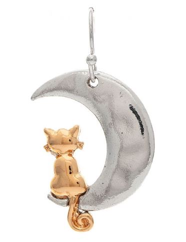 Two Tone Cat Jumped the Moon Earrings