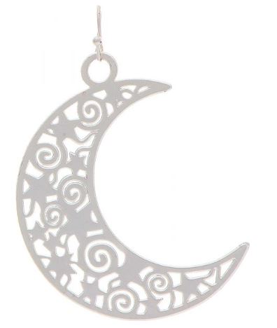 Silver Star Patterned Moon Earrings