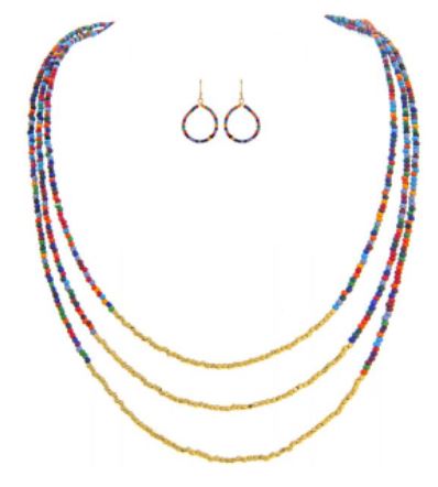 Gold and Multicolored Mini Bead Necklace Set
