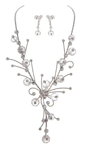 Silver White Crystal Vine Necklace Set