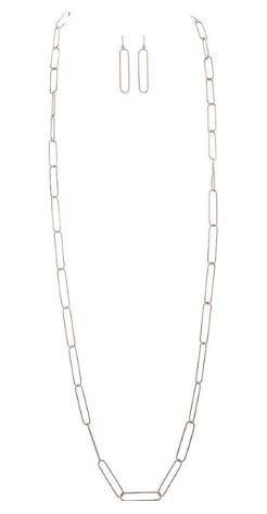 Silver Delicate Open Link Chain Necklace Set
