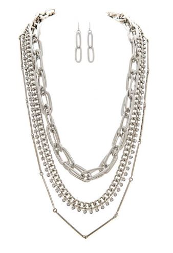 Silver Multiple Link Chain Necklace Set