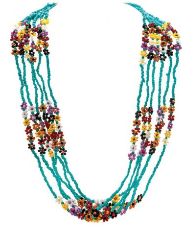 Turquoise Multi-Seed Beaded Flowers Necklace - Click Image to Close