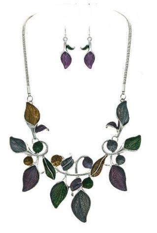 Silver Soft Multicolor Floral Necklace Set