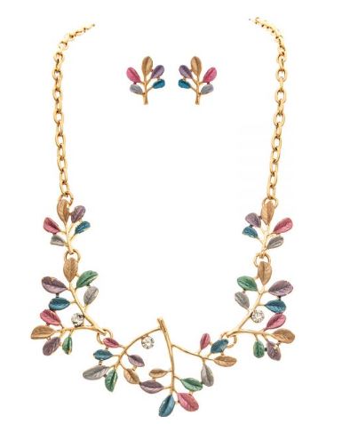 Gold Multicolor Leaves Necklace Set