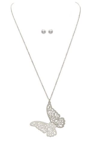 Silver Filigree Butterfly Necklace Set