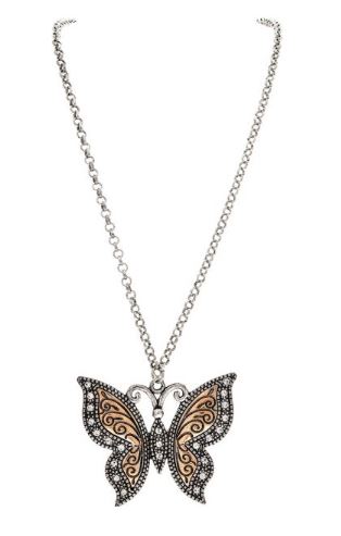Two Tone Crystal Butterfly Necklace Set