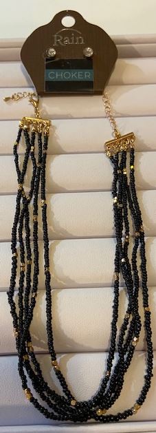 Multi-layered Black Beaded Choker Necklace Set