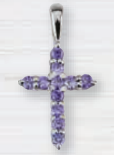 Sterling Silver Cross Pendant with Amethyst CZ Stones Necklace