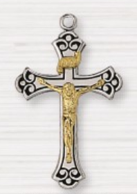 Rhodium, Silver and Gold Plated Crucifix Necklace
