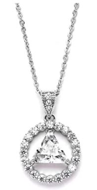 AA Recovery Symbol Cubic Zirconia Silver Necklace