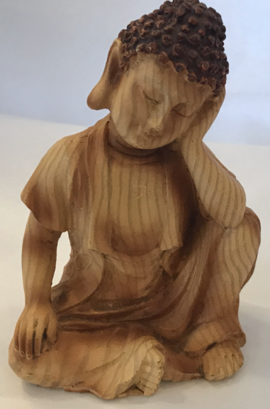 "Wood" Resin Buddha Figurine - Head in Hand
