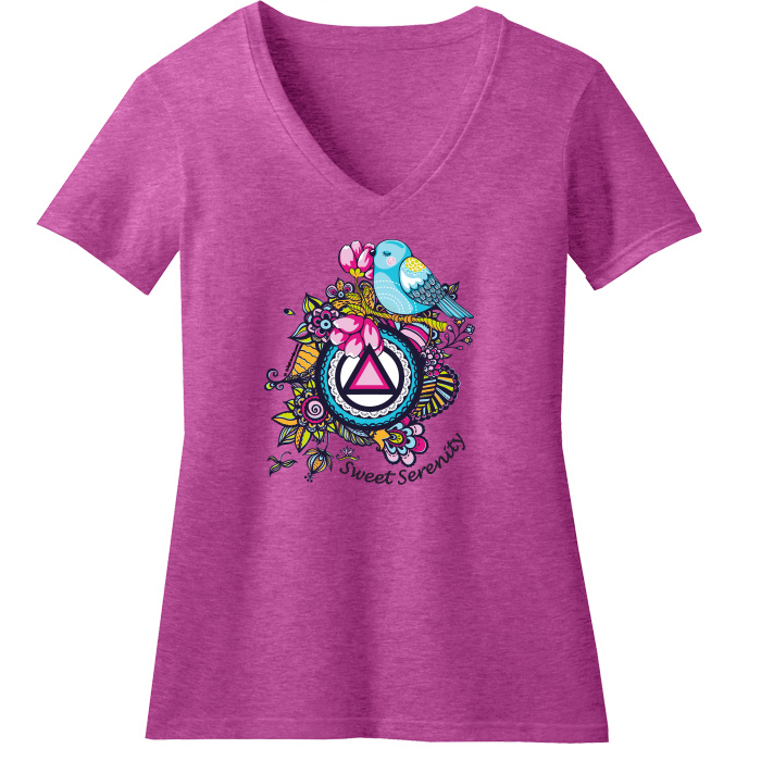 Sweet Serenity V-Neck Tee - Raspberry - Click Image to Close