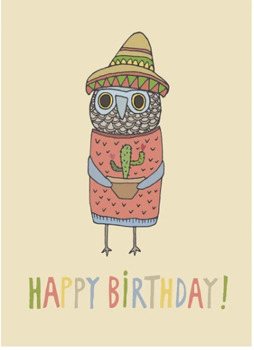 Owl and Cactus Birthday Card