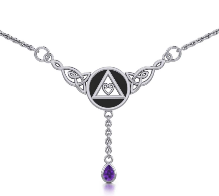 AA Symbol with Amethyst Drop Necklace