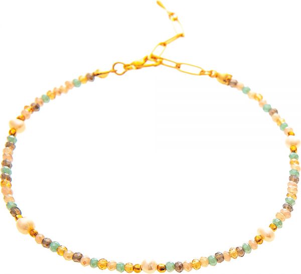 Gold Multicolor Freshwater Pearl Patterned Glass Bead Anklet - Click Image to Close