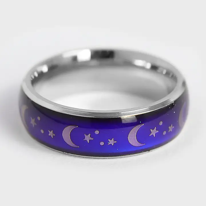 Mood Ring with Stars and Moons Stainless Steel Band