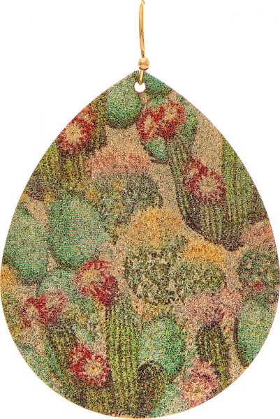 Flowering Cactus Teardrop Earring - Click Image to Close