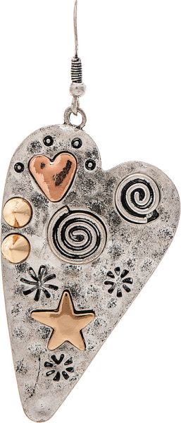 Silver Multi Stamped Heart Mosaic Earring