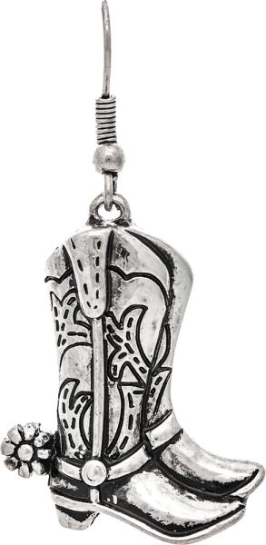 Silver Engraved Cowboy Boots Earring