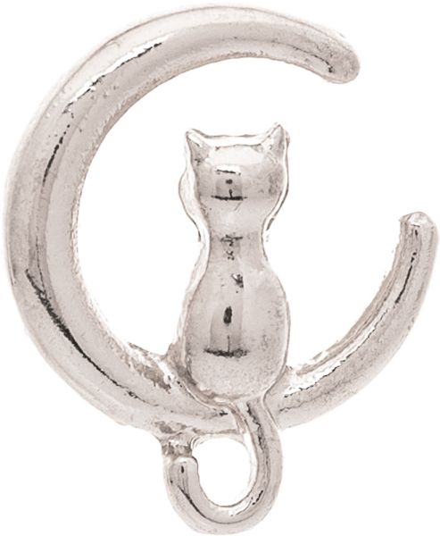 Silver Crescent Moon Cat Post Earring