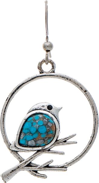 Silver Blue Gem Blue Bird Earring