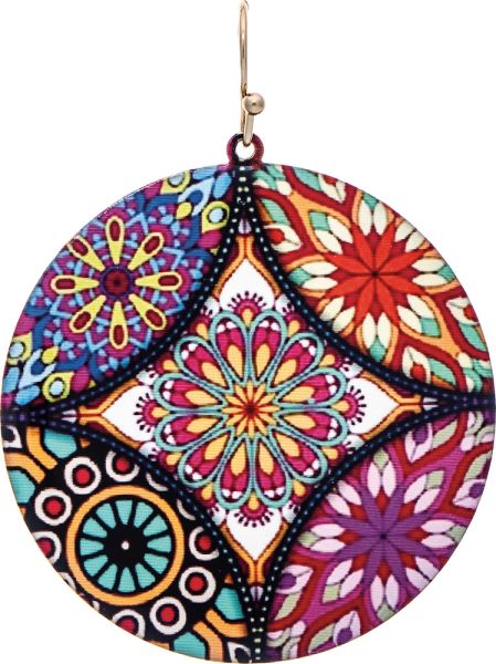 Gold Multicolor Printed Medallion Earring