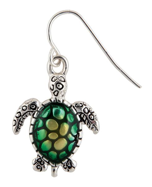 Silver & Green Sea Turtle Earrings