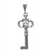 Sterling Silver Pendant, Two Sided Old Style Key with Small AA - Click Image to Close