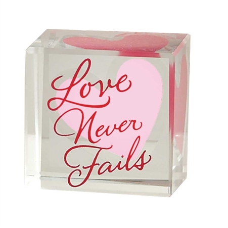 Love Never Fails Glass Cube - Click Image to Close