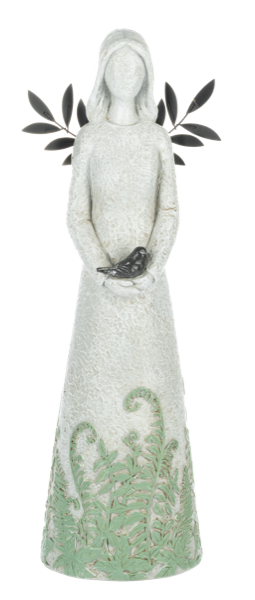 Botanical Angel with Bird Figurine