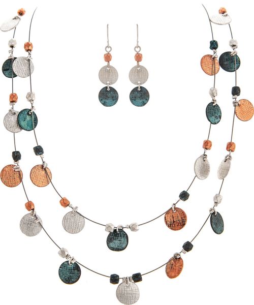 Patina Multi Charmy Disc Wire Necklace Set