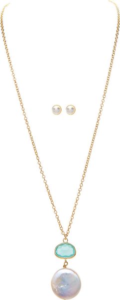 Gold Stone Pearl Drop Necklace Set