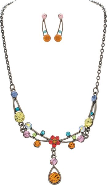 Hematite Multicolor Crystal Deco Necklace Set